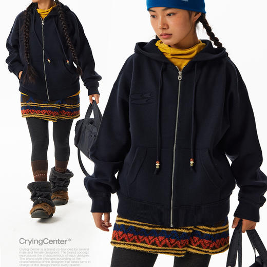 CryingCenter钢印logo连帽开衫针织毛衣外套秋冬复古叠穿男女款 商品图0