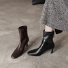 【预售5天】秋冬季法式复古高细跟瘦瘦短靴女棕色方头弹力后拉链名媛范DYJ&CX8214-1 商品缩略图3