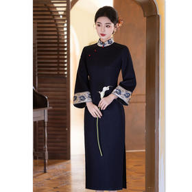 SKY 23079时尚改良新中式长款倒大袖旗袍拼接日常可穿