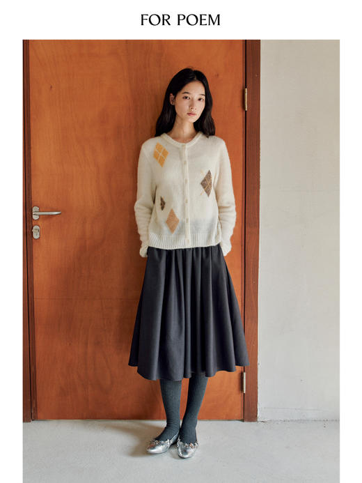 ForPoem 25/FW 原创设计撞色菱形格羊驼毛羊毛针织开衫外套女秋冬 商品图1
