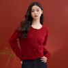 西遇甜美立体蝴蝶结针织开衫女冬季新款花边圆领软糯毛衣外套H0055383 商品缩略图3