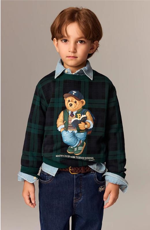 点此购买 110-160T.W卡通小熊冬季男童女童加绒圆领插肩卫衣 gl 334426 商品图1