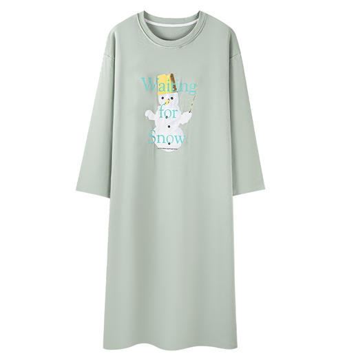 2025年秋季新品纯棉长袖过膝长款睡裙 可爱可外穿休闲简约家居服 商品图4