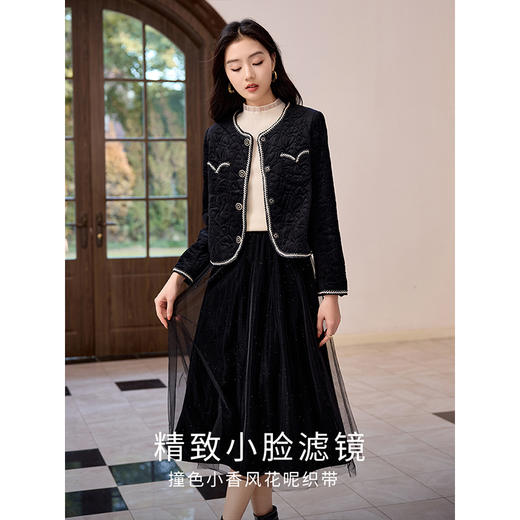  【年货节】熙世界优雅小香风棉衣女摩登酷帅短款夹棉外套 商品图2