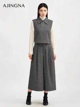 【商场同款】阿菁娜秋季新款星屑灰裙裤九分阔腿显瘦半松紧腰设立体剪裁修饰腿型A30Q110020