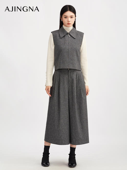 【商场同款】阿菁娜秋季新款星屑灰裙裤九分阔腿显瘦半松紧腰设立体剪裁修饰腿型A30Q110020 商品图0