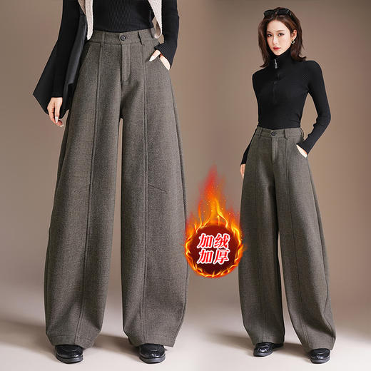 YM 25212-86时尚加绒保暖弯刀阔腿裤高腰垂坠感显瘦休闲裤 商品图3