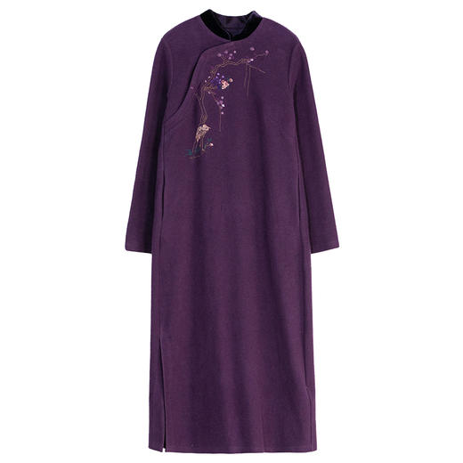 牧衣游原创 手工刺绣32支纯棉连衣裙冬文艺宽松新中式长裙 栖霜叶 商品图4