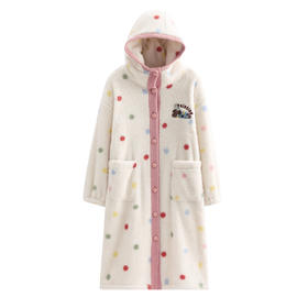 芬腾新款女士睡衣秋冬款珊瑚绒加绒加厚保暖连帽长袖睡裙家居服