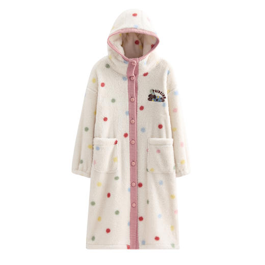 芬腾新款女士睡衣秋冬款珊瑚绒加绒加厚保暖连帽长袖睡裙家居服 商品图0