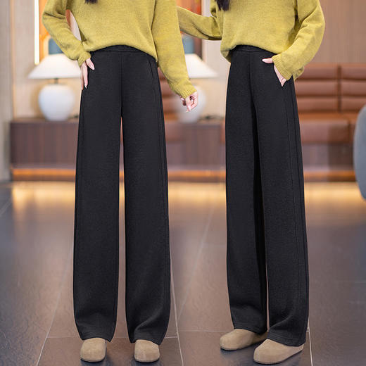 YM 7551-65优雅气质毛呢弯刀阔腿裤高腰显瘦显高休闲裤 商品图3
