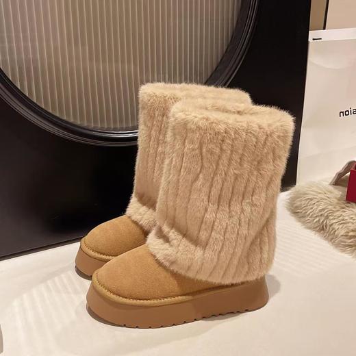 2025秋冬牛皮新款雪地靴厚底圆头毛毛裤脚靴矮子乐休闲百搭女雪地靴 商品图1