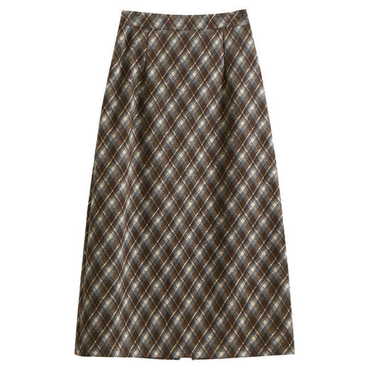 YM 0986-59时尚优雅中长款开叉格纹半身裙气质通勤显瘦直筒裙 商品图4