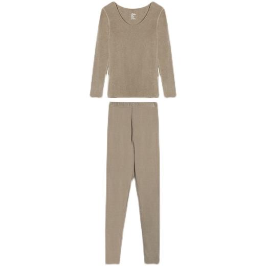 靴下物德绒保暖内衣女无痕大圆领秋衣秋裤女双面磨绒蓄热打底 商品图4