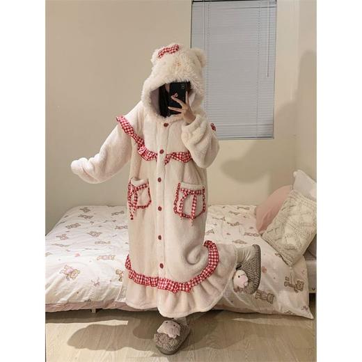 【GZ】无忧购珊瑚绒连帽睡袍绒加厚保暖长款外穿家居服（截单后3-5天发货) 商品图3