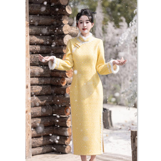 SKY 211120复古中国风长款加绒改良新中式日常旗袍 商品图2