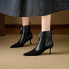 【预售5天】复古瘦瘦靴尖头高跟短靴真皮拼接前拉链舒适女鞋巨好看美拉德靴子XKDY&x8666 商品缩略图3