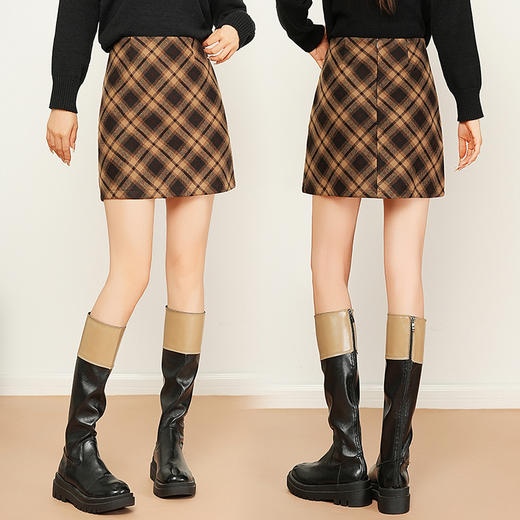 YM 6985-45时髦洋气毛呢格子短裙韩版高腰显瘦包臀短裙 商品图3