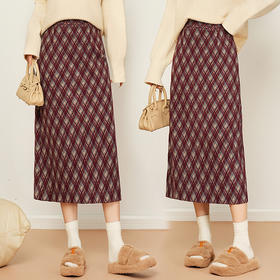 YM 0986-59时尚优雅中长款开叉格纹半身裙气质通勤显瘦直筒裙