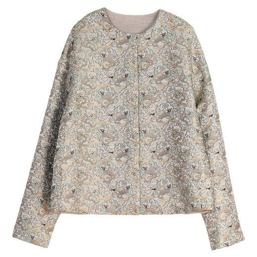 牧衣游原创 牛首龙纹织锦双面穿短外套高端文艺中式开衫 半盏云 商品图4