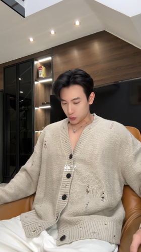 243019SDSA秋冬新款痞帅男装美式勾破纯色纽扣开衫毛衣百搭开衫针织衫