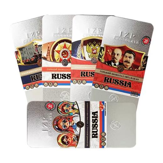 俄罗斯IZPq铁盒可可黑巧克力/草莓牛奶巧克力-100g 商品图3