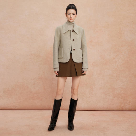 QH903斯尔丽2025新款双面呢手感滑爽软糯正肩易搭配减龄短款羊毛大衣 商品图8