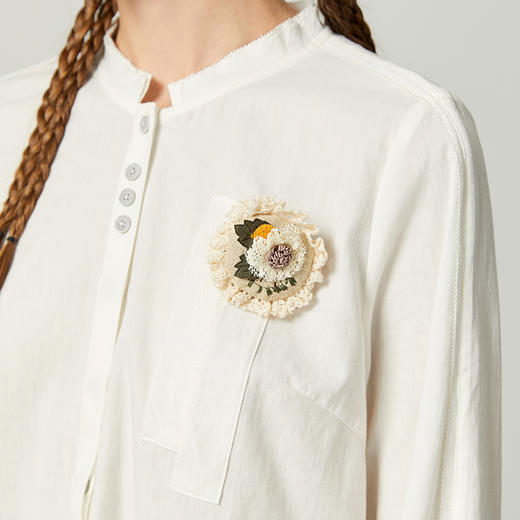 Famecoco范可儿优雅花边长袖白衬衫天丝仙女上衣超仙F225BH009 商品图2