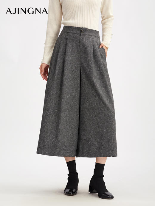 【商场同款】阿菁娜秋季新款星屑灰裙裤九分阔腿显瘦半松紧腰设立体剪裁修饰腿型A30Q110020 商品图2