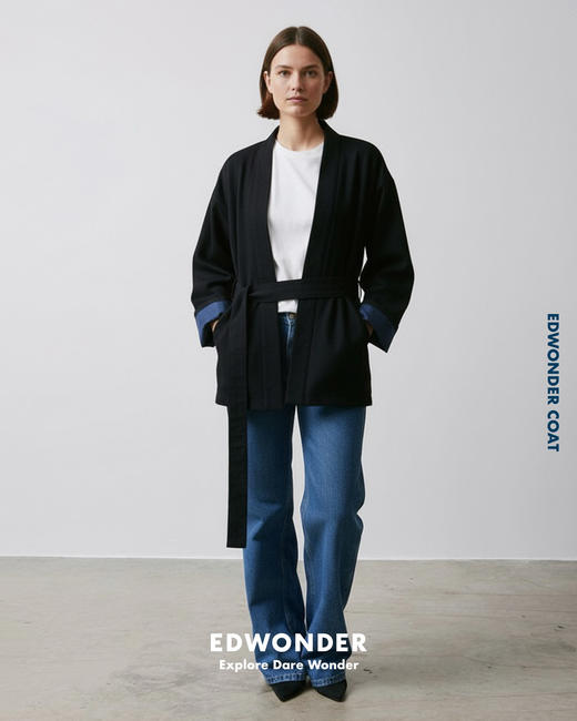 Wonder几合系列-羊毛短袍外套-海军蓝 Robe Coat 商品图0