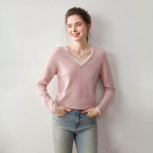 「自」全新升级【铂金会员367/天猫499/差价132】(05453)洛诗琳新款羊绒针织打底衫2025秋冬纯色假两件宽松显瘦毛衣 商品图2