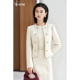 米思阳2025秋冬新款轻奢小香风圆领修身羊毛单排扣短外套女5162
