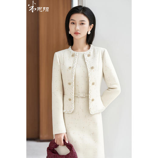 米思阳2025秋冬新款轻奢小香风圆领修身羊毛单排扣短外套女5162 商品图0