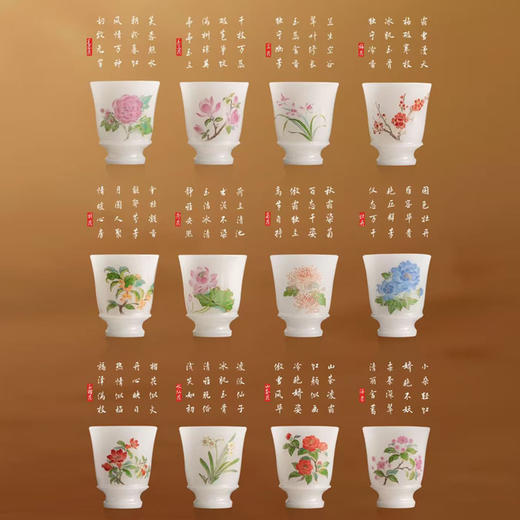十二花神落人间  一半风雅一半仙【十二花神璞玉瓷主人杯】徐建勇大师签章  堆金工艺  触感立体  礼盒包装  品鉴收藏 商品图4