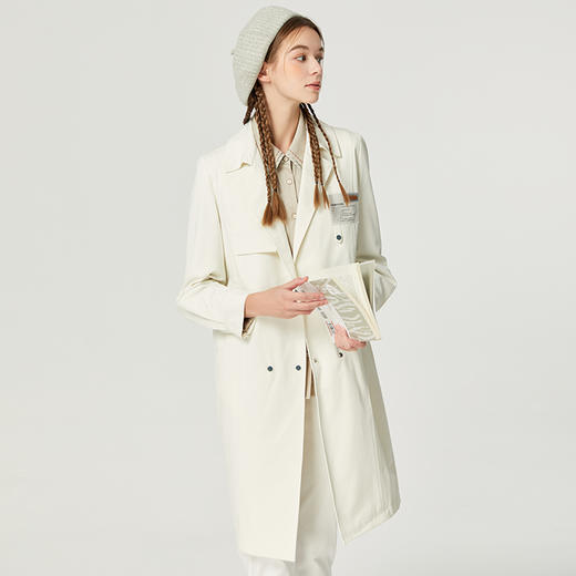 Famecoco范可儿卡其色女士风衣秋季纯棉长款外套高级气质F225AV002 商品图4