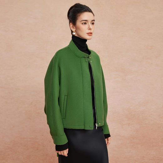 QH905斯尔丽25新款含山羊绒宽松版时尚减龄经典小立领双面呢羊毛大衣 商品图5