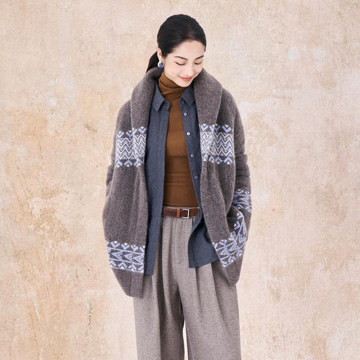 【TA山藏语】女士青果领提花开衫  牦牛绒 + 马海毛 +羊毛 商品图0