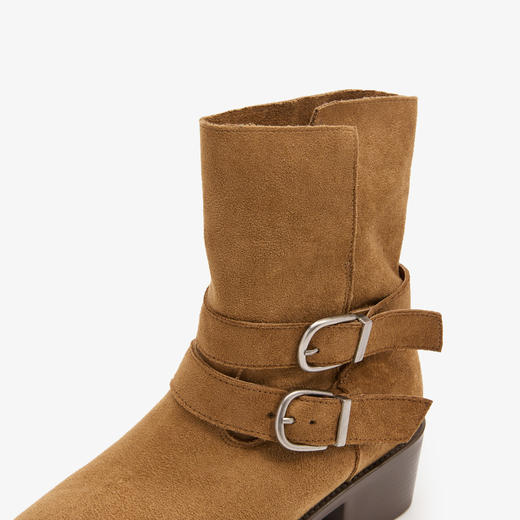 西遇美拉德短靴女新款秋冬两穿堆堆靴棕色尖头粗跟西部牛仔靴V2257292 商品图5