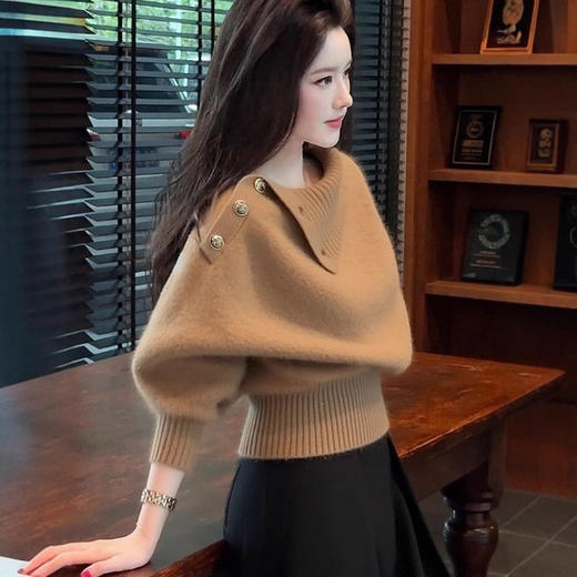 时尚轻熟气质淡人高知穿搭棕色毛衣326D77987045 商品图3