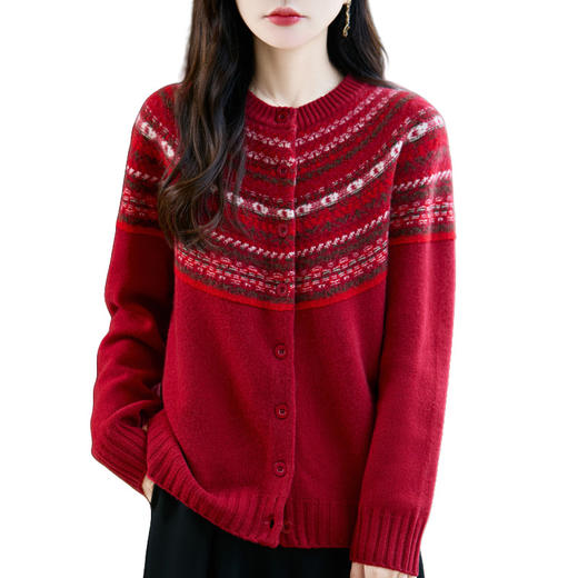 丁摩 100纯羊毛开衫女七针加厚圆领宽松毛衣398 商品图4