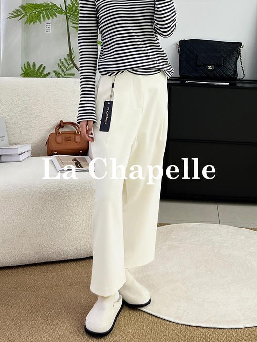 拉夏贝尔/La Chapelle高腰一粒扣九分休闲裤女士显瘦百搭直筒裤 商品图4
