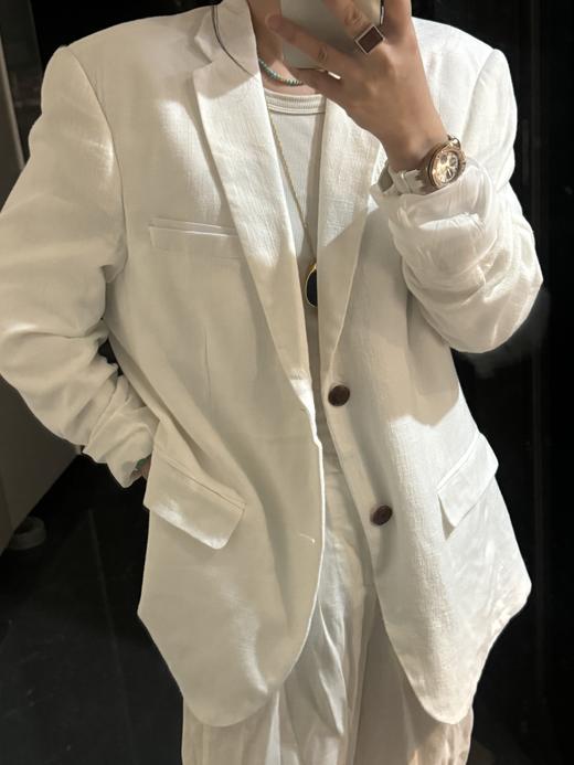 男士春夏季修身单排单扣纯色亚麻混纺西装新休闲西服（有瑕疵版本，介意勿拍） 商品图5