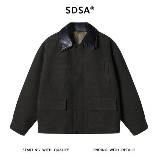 26176SDSA男士秋冬新款痞帅男装美式简约拼皮翻领设计夹克外套复古百搭 商品图0