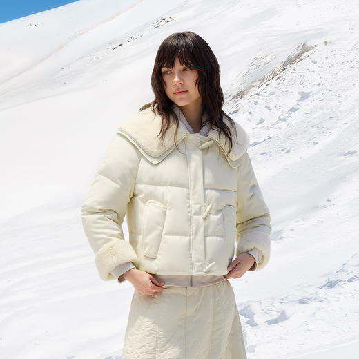 森马羽绒服女冬季拼接毛领大翻领80绒子宽松2025新款温柔甜美上衣 商品图2