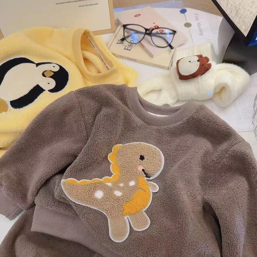 宝妈闭眼入 萌宝秋冬法兰绒家居服 软fufu会呼吸的儿童加绒睡衣秋冬季新款云朵绒外穿加厚男童女童保暖家居服套装 商品图7