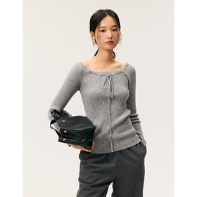 HeyDress一字领抽绳打底毛衣