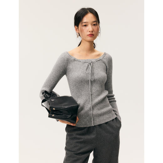 HeyDress一字领抽绳打底毛衣 商品图0