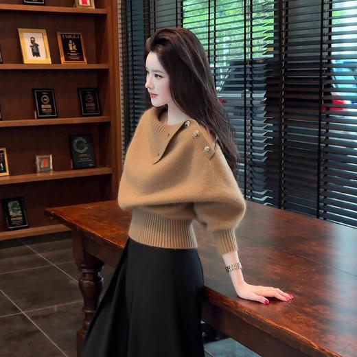时尚轻熟气质淡人高知穿搭棕色毛衣326D77987045 商品图2