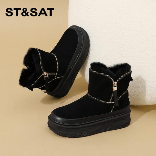 星期六时髦拉链加绒厚底防滑雪地靴SSC411A07P 商品图8