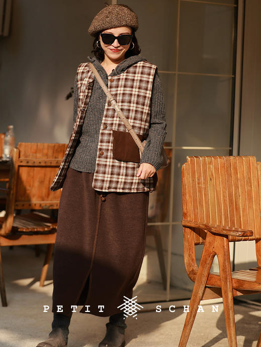 PETIT SCHAN小闪 CLO#947 Cherishing Time 拾光 高支磨毛新疆长绒棉格纹骆驼绒骆驼毛马甲 商品图2